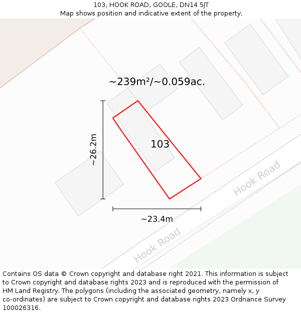 103, HOOK ROAD, GOOLE, DN14 5JT: Plot and title map