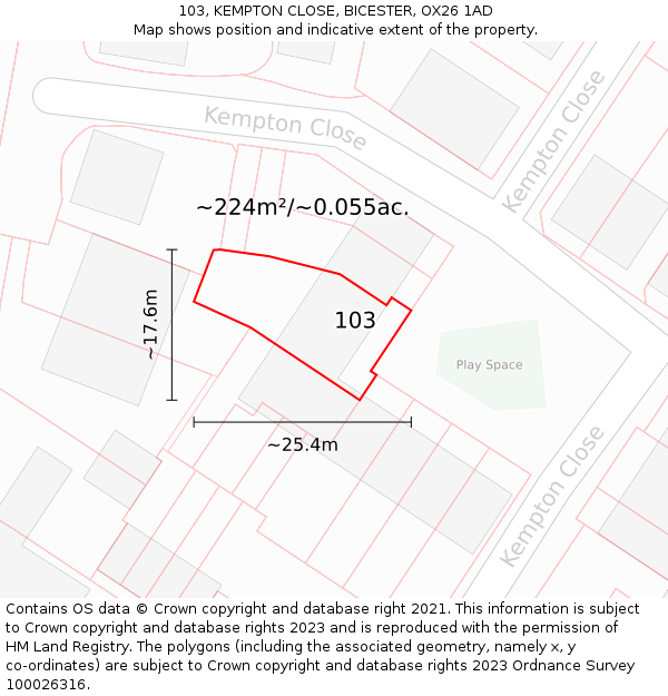 103, KEMPTON CLOSE, BICESTER, OX26 1AD: Plot and title map
