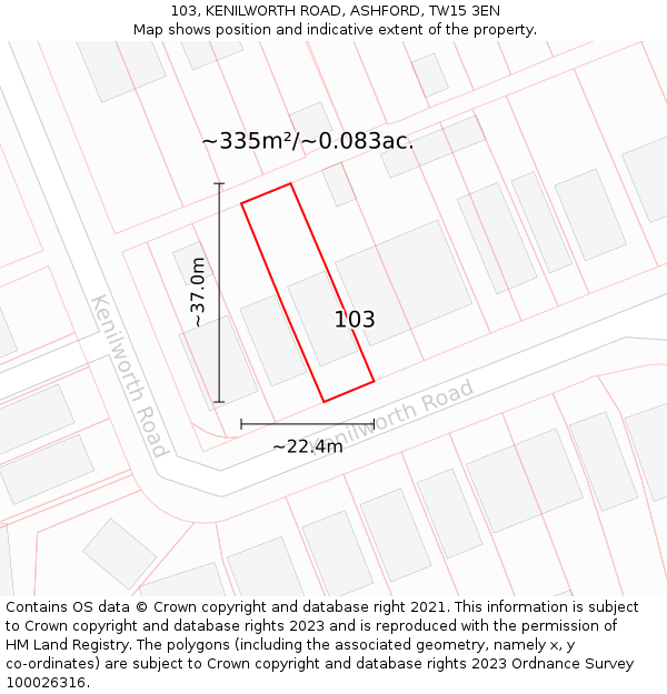 103, KENILWORTH ROAD, ASHFORD, TW15 3EN: Plot and title map