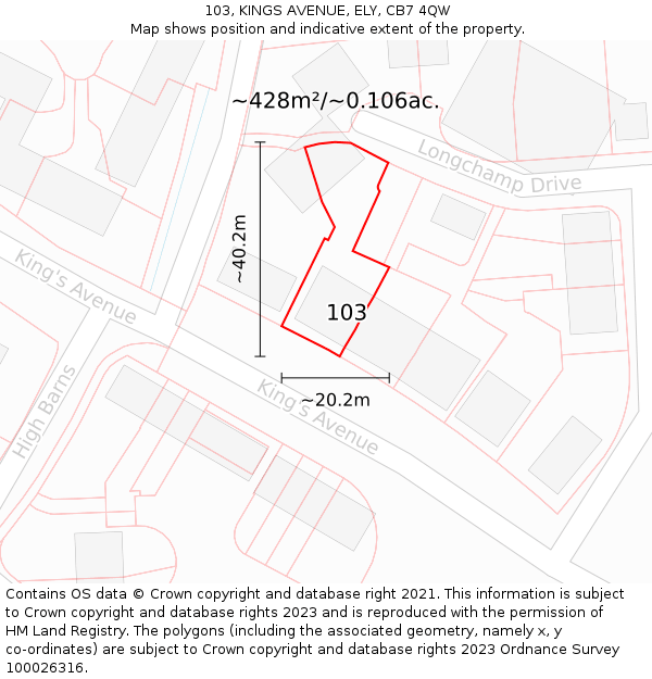 103, KINGS AVENUE, ELY, CB7 4QW: Plot and title map