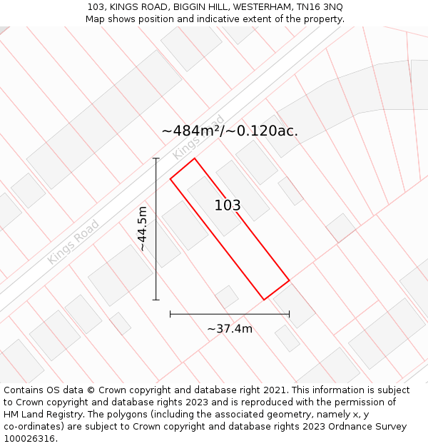 103, KINGS ROAD, BIGGIN HILL, WESTERHAM, TN16 3NQ: Plot and title map