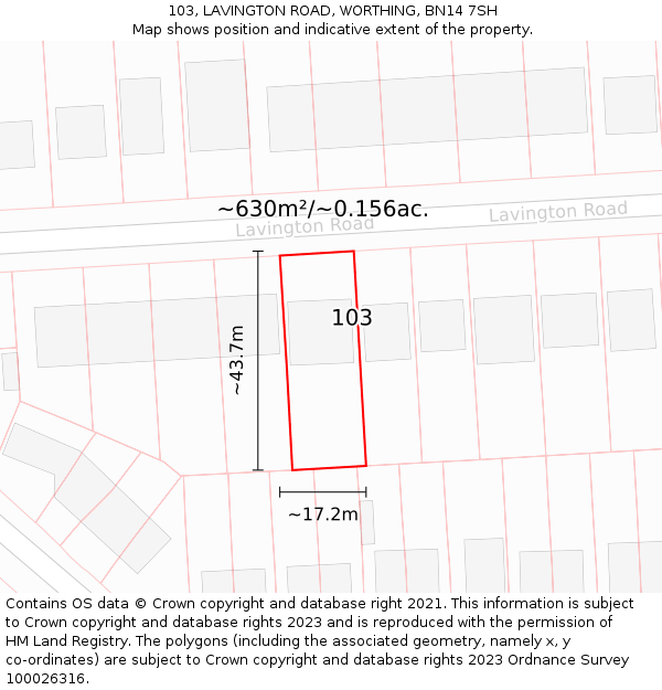103, LAVINGTON ROAD, WORTHING, BN14 7SH: Plot and title map