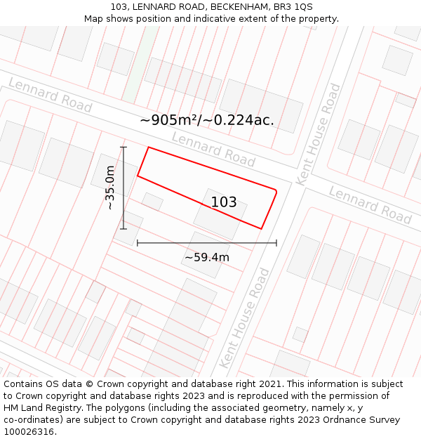 103, LENNARD ROAD, BECKENHAM, BR3 1QS: Plot and title map