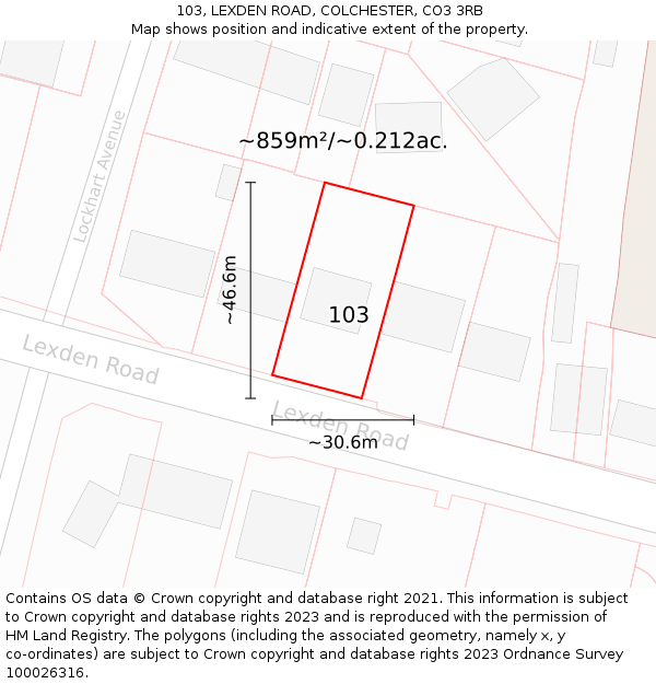 103, LEXDEN ROAD, COLCHESTER, CO3 3RB: Plot and title map