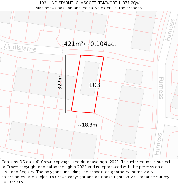 103, LINDISFARNE, GLASCOTE, TAMWORTH, B77 2QW: Plot and title map