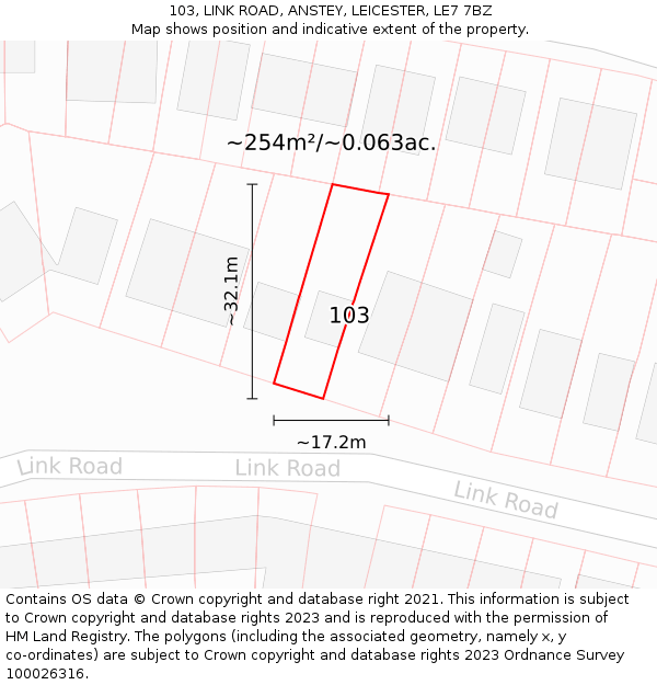 103, LINK ROAD, ANSTEY, LEICESTER, LE7 7BZ: Plot and title map