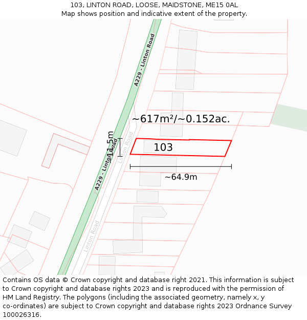 103, LINTON ROAD, LOOSE, MAIDSTONE, ME15 0AL: Plot and title map