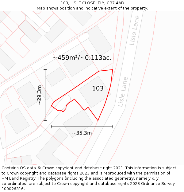 103, LISLE CLOSE, ELY, CB7 4AD: Plot and title map