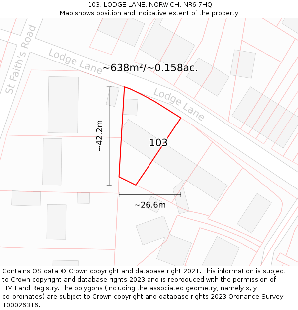 103, LODGE LANE, NORWICH, NR6 7HQ: Plot and title map