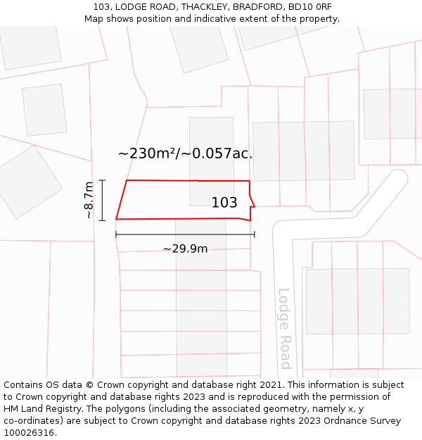 103, LODGE ROAD, THACKLEY, BRADFORD, BD10 0RF: Plot and title map
