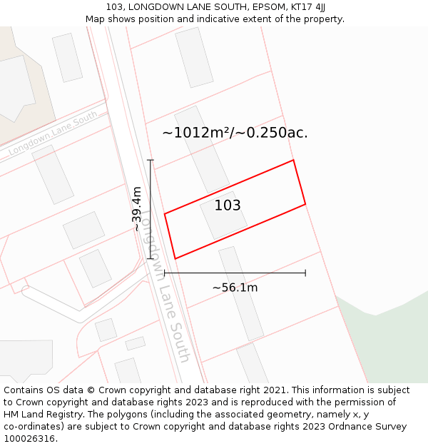103, LONGDOWN LANE SOUTH, EPSOM, KT17 4JJ: Plot and title map