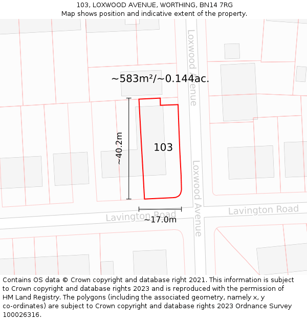 103, LOXWOOD AVENUE, WORTHING, BN14 7RG: Plot and title map