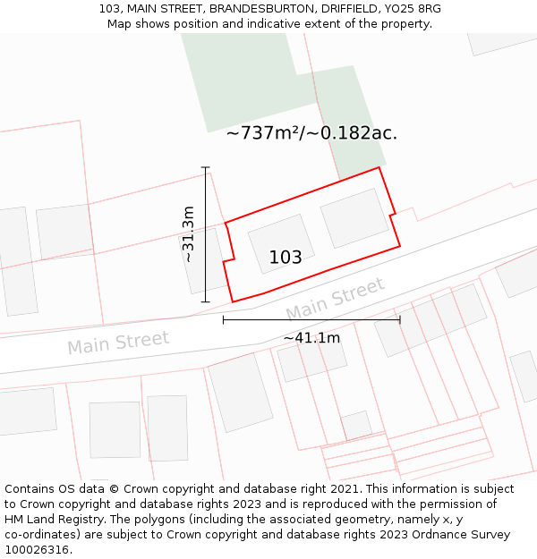 103, MAIN STREET, BRANDESBURTON, DRIFFIELD, YO25 8RG: Plot and title map