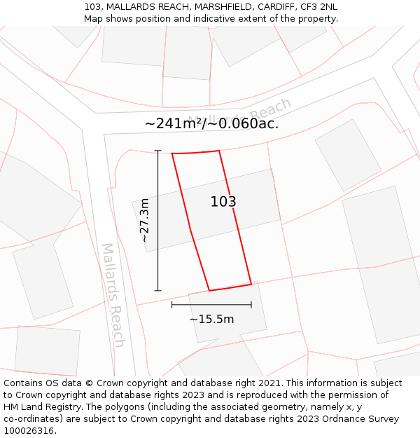 103, MALLARDS REACH, MARSHFIELD, CARDIFF, CF3 2NL: Plot and title map