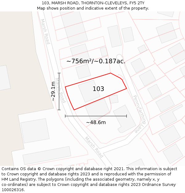 103, MARSH ROAD, THORNTON-CLEVELEYS, FY5 2TY: Plot and title map