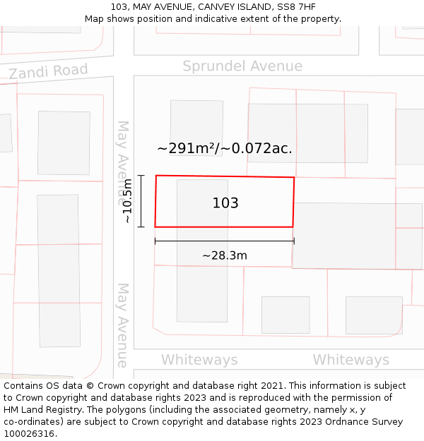 103, MAY AVENUE, CANVEY ISLAND, SS8 7HF: Plot and title map
