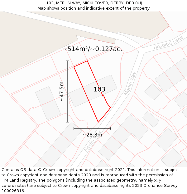 103, MERLIN WAY, MICKLEOVER, DERBY, DE3 0UJ: Plot and title map