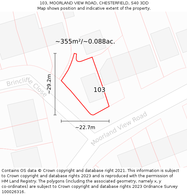 103, MOORLAND VIEW ROAD, CHESTERFIELD, S40 3DD: Plot and title map