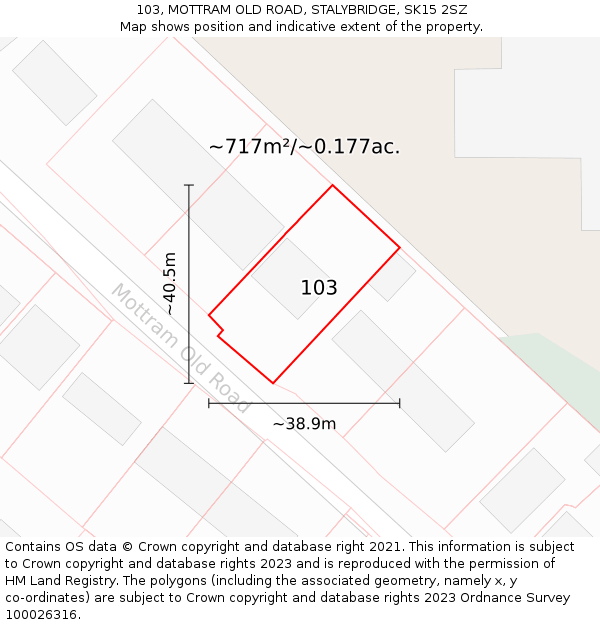 103, MOTTRAM OLD ROAD, STALYBRIDGE, SK15 2SZ: Plot and title map