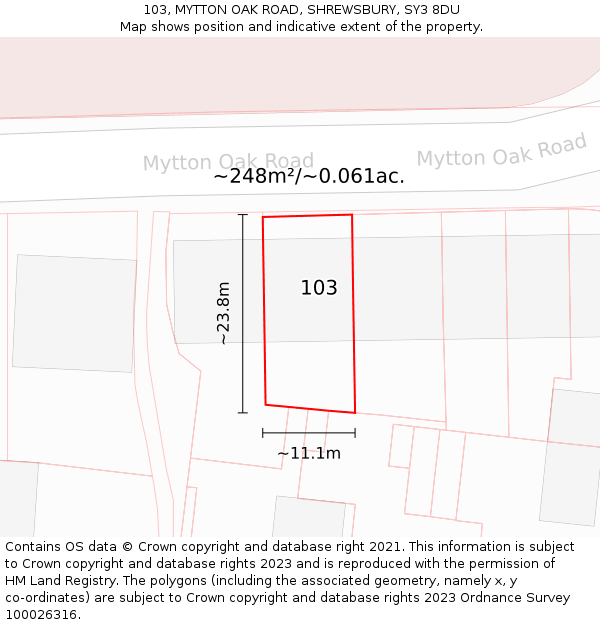 103, MYTTON OAK ROAD, SHREWSBURY, SY3 8DU: Plot and title map