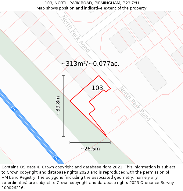 103, NORTH PARK ROAD, BIRMINGHAM, B23 7YU: Plot and title map