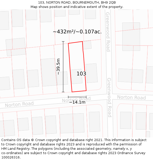 103, NORTON ROAD, BOURNEMOUTH, BH9 2QB: Plot and title map