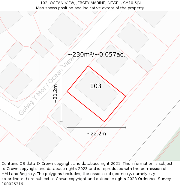 103, OCEAN VIEW, JERSEY MARINE, NEATH, SA10 6JN: Plot and title map