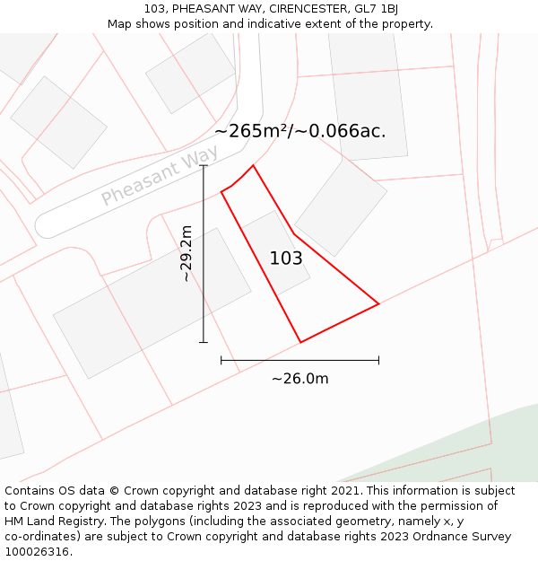 103, PHEASANT WAY, CIRENCESTER, GL7 1BJ: Plot and title map