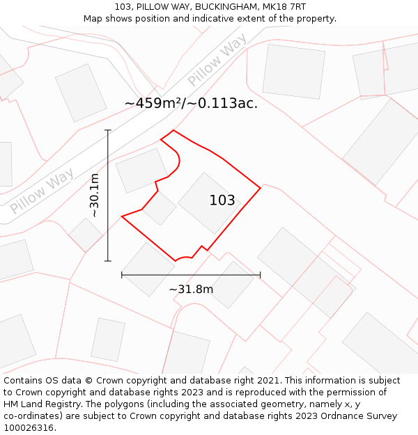 103, PILLOW WAY, BUCKINGHAM, MK18 7RT: Plot and title map