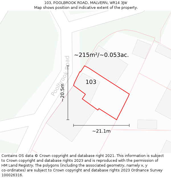 103, POOLBROOK ROAD, MALVERN, WR14 3JW: Plot and title map
