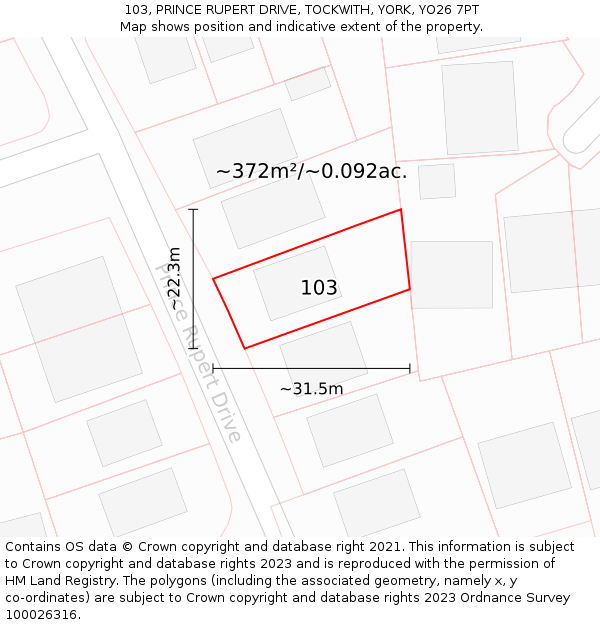 103, PRINCE RUPERT DRIVE, TOCKWITH, YORK, YO26 7PT: Plot and title map