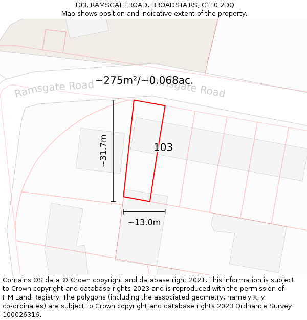 103, RAMSGATE ROAD, BROADSTAIRS, CT10 2DQ: Plot and title map