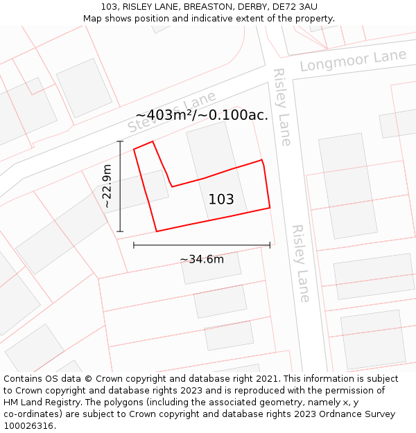 103, RISLEY LANE, BREASTON, DERBY, DE72 3AU: Plot and title map
