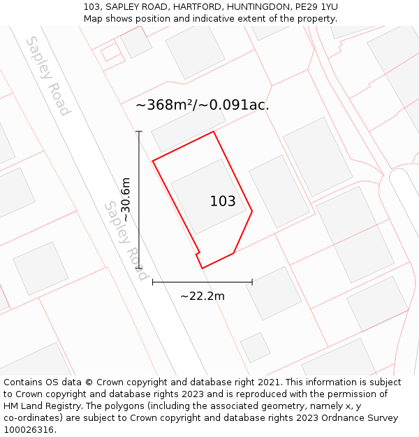 103, SAPLEY ROAD, HARTFORD, HUNTINGDON, PE29 1YU: Plot and title map