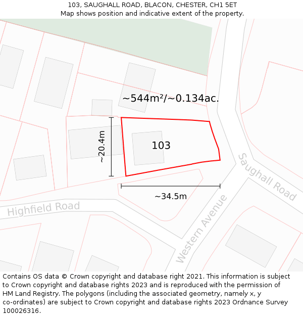 103, SAUGHALL ROAD, BLACON, CHESTER, CH1 5ET: Plot and title map
