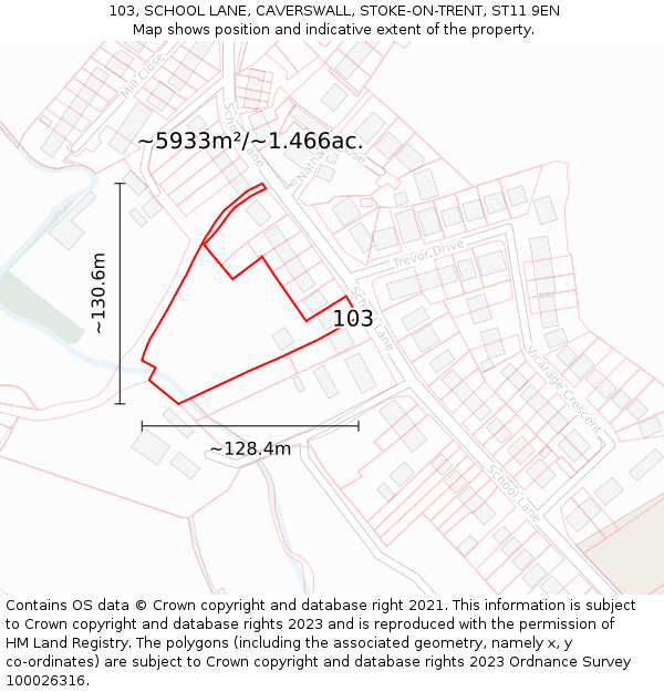 103, SCHOOL LANE, CAVERSWALL, STOKE-ON-TRENT, ST11 9EN: Plot and title map