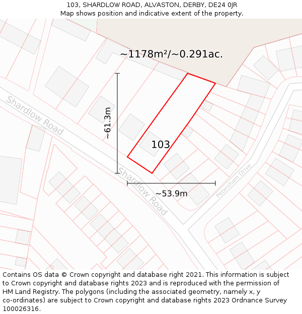 103, SHARDLOW ROAD, ALVASTON, DERBY, DE24 0JR: Plot and title map