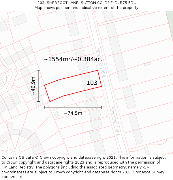 103, SHERIFOOT LANE, SUTTON COLDFIELD, B75 5DU: Plot and title map