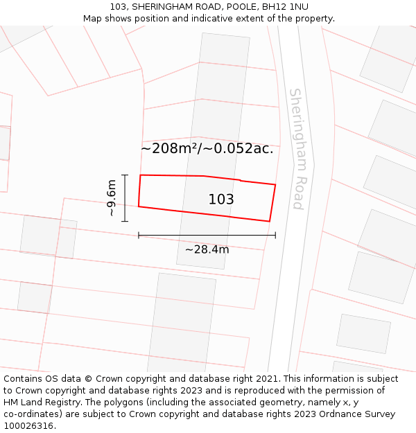 103, SHERINGHAM ROAD, POOLE, BH12 1NU: Plot and title map