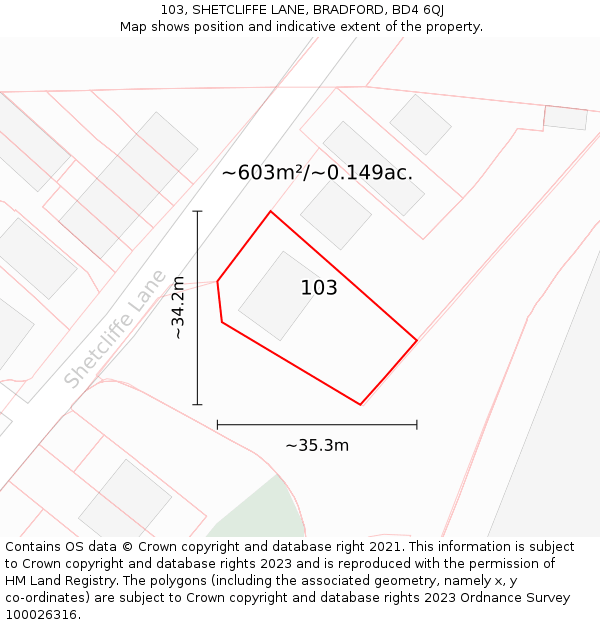 103, SHETCLIFFE LANE, BRADFORD, BD4 6QJ: Plot and title map