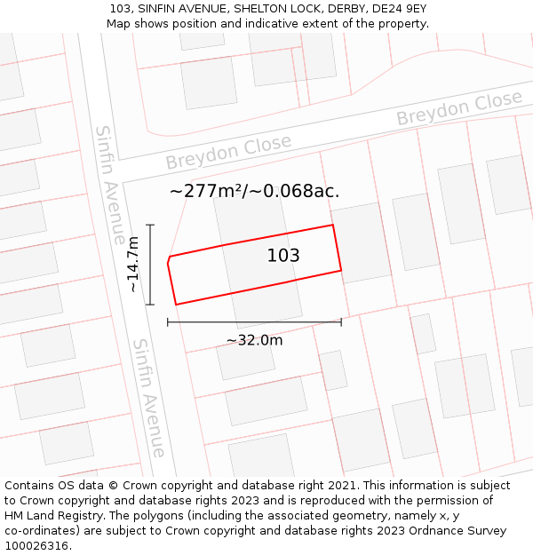 103, SINFIN AVENUE, SHELTON LOCK, DERBY, DE24 9EY: Plot and title map