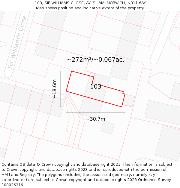 103, SIR WILLIAMS CLOSE, AYLSHAM, NORWICH, NR11 6AY: Plot and title map
