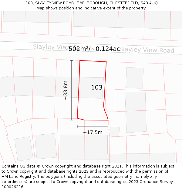 103, SLAYLEY VIEW ROAD, BARLBOROUGH, CHESTERFIELD, S43 4UQ: Plot and title map