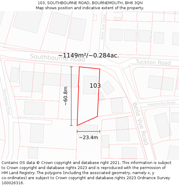 103, SOUTHBOURNE ROAD, BOURNEMOUTH, BH6 3QN: Plot and title map