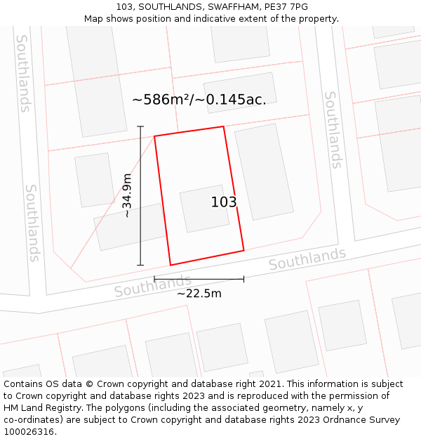 103, SOUTHLANDS, SWAFFHAM, PE37 7PG: Plot and title map