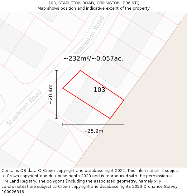 103, STAPLETON ROAD, ORPINGTON, BR6 9TQ: Plot and title map