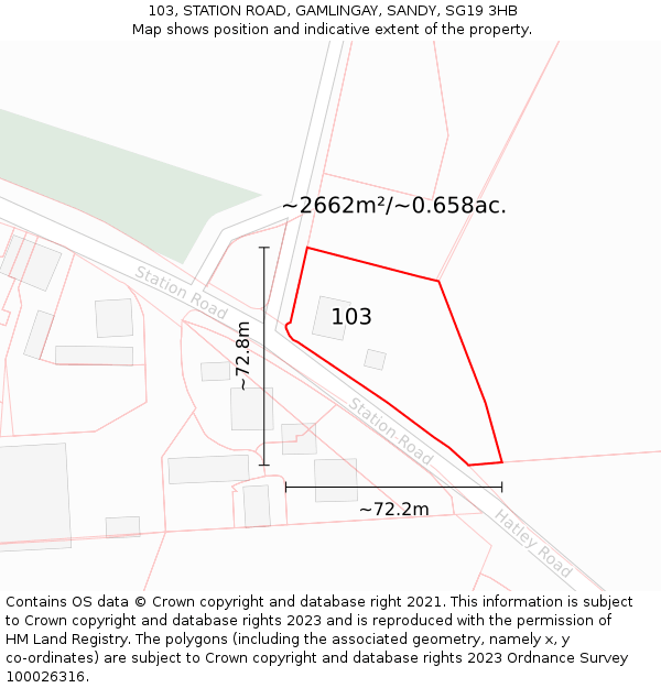 103, STATION ROAD, GAMLINGAY, SANDY, SG19 3HB: Plot and title map
