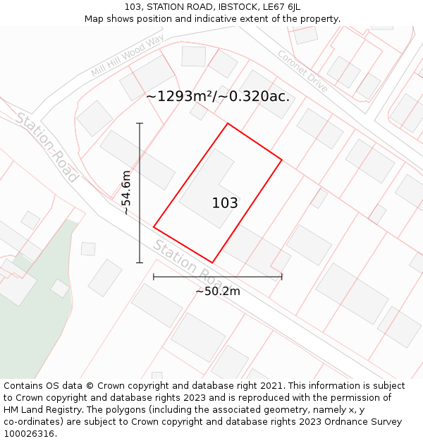 103, STATION ROAD, IBSTOCK, LE67 6JL: Plot and title map