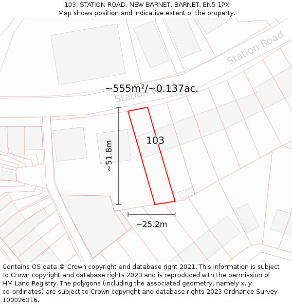 103, STATION ROAD, NEW BARNET, BARNET, EN5 1PX: Plot and title map