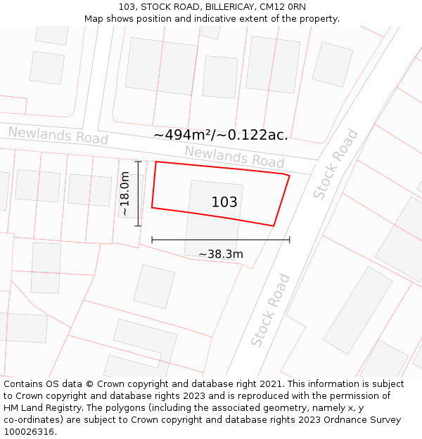 103, STOCK ROAD, BILLERICAY, CM12 0RN: Plot and title map
